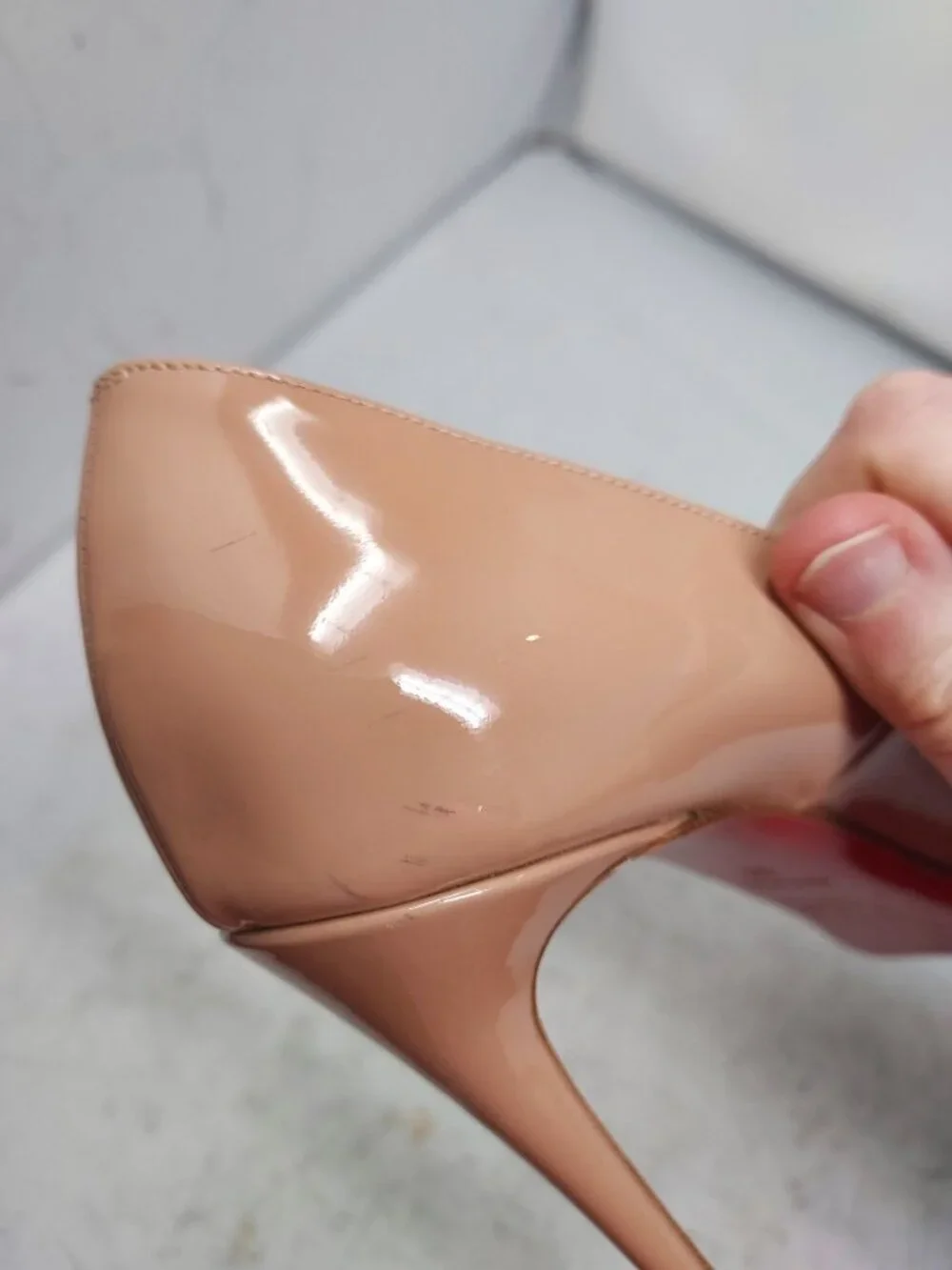 Christian Louboutin Very Prive Patent Nude Peep Toe Pump
